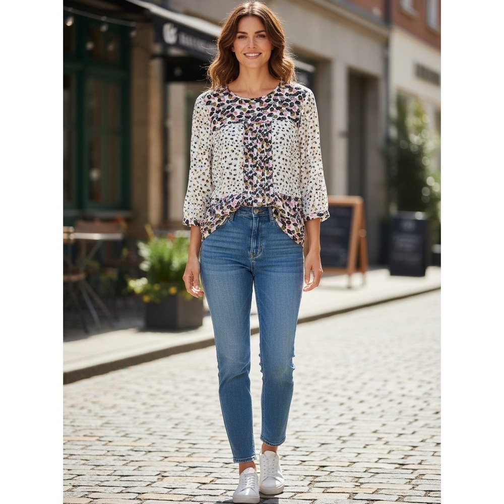 Boden Womens Floral Mixed Print Pleated Blouse Multi Color 3/4 Sleeve Size 16